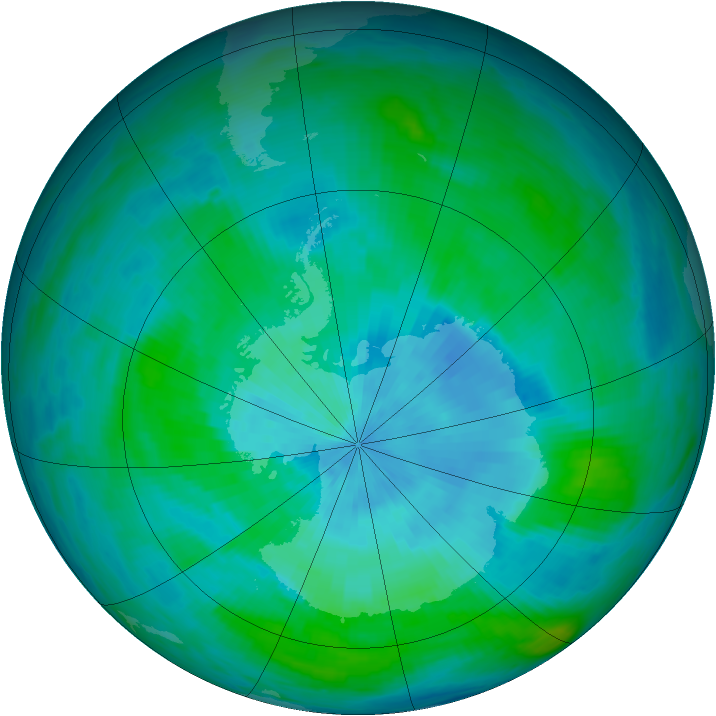 Antarctic ozone map for 05 March 1990